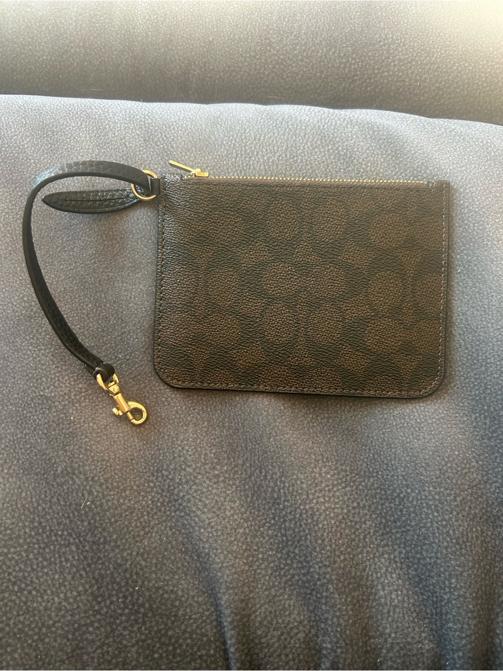 Coach Brown Signature Logo Wristlet with Gold Hardware